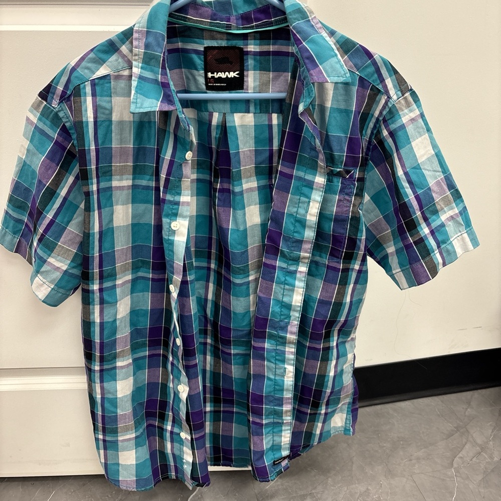 Tony Hawk Blue and Purple Checkered Men's Shirt